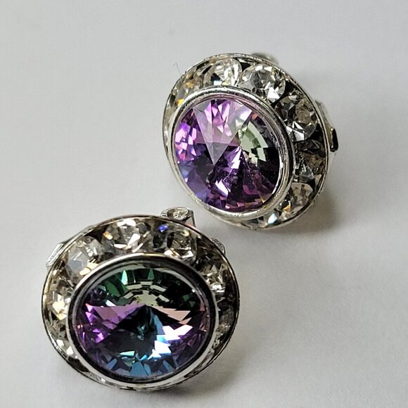 Purple Swaroski Clip Ons, Earrings Small Purple Tiny Clip On Earrings - Picture 3 of 3